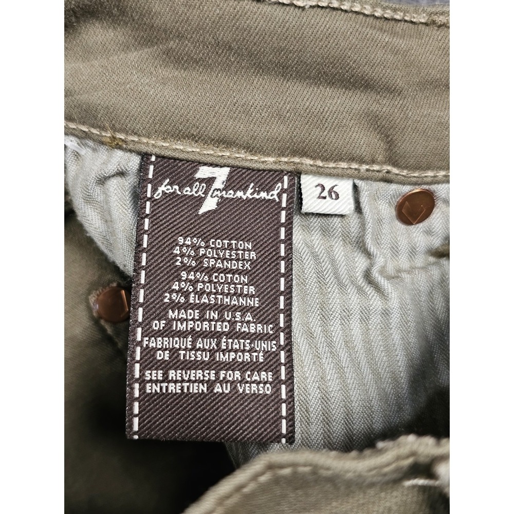 7 For All Mankind The Skinny Jeans Womens 26 Olive Green Stretch USA - Picture 3 of 10
